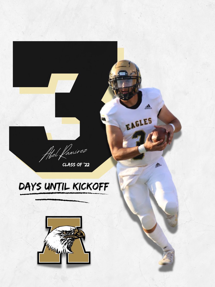 AbileneEagleFB's tweet photo. We’re 3 days out as we celebrate former QB, Abel Ramirez. After a three-year playoff drought, Ramirez helped lead the Eagles to back-to-back playoff appearances in ‘20 and ‘21. He finished top ten in career passing yards (4,000+) and TD (30+). #3DaysUntilKickoff https://t.co/G9FliIFZ7W