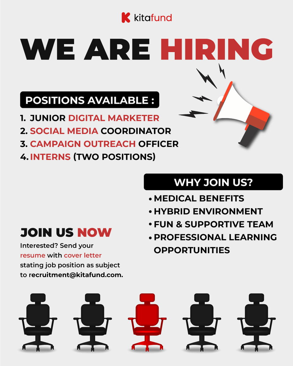 kitafundMY's tweet photo. Hi guys! Kitafund is #hiring😙
Get your resume with cover letter ready and send 'em to recruitment@kitafund.com
#jawatankosong #vacancy #kitafund #intern #digitalmarketer #socialmedia #officer https://t.co/yUdI4y8q0F