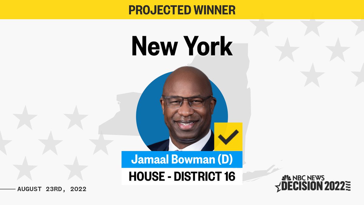 NBCNews's tweet photo. Jamaal Bowman wins U.S. House Democratic primary in New York's 16th congressional district, NBC News projects. https://t.co/pHYs4yt9wt https://t.co/pzgV6lsERe