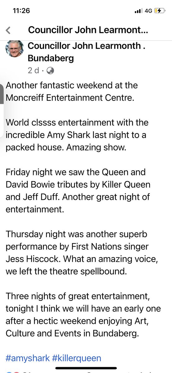 JPBlunt's tweet photo. We are extremely honoured for councillor John Learmonth to of attended our show on the weekend and mentioned us in his post.
Thank you 🙏🏼 
#killerqueenexperience
#Duffo https://t.co/ArVXodaM0K
