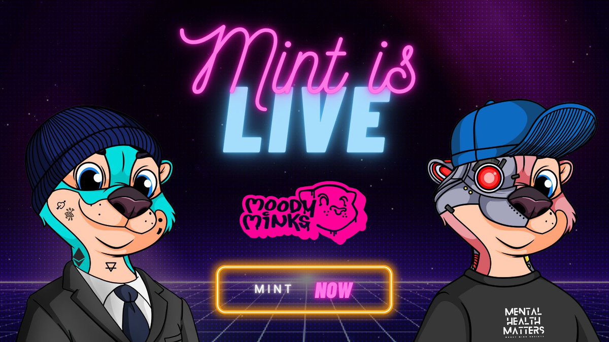 Moody Minks | MINT IS LIVE (@moodyminknft) on Twitter photo MINT is NOW LIVE!
Join our MINT PARTY
Friday, 11am ET
x.com/i/spaces/1LyGB…
☑️Mental Health/Personal Dev
☑️META-tation ™️ Center <a href="/OthersideMeta/">Othersidemeta</a>
☑️ Bringing Mindfulness to Schools
#mentalhealth #mentalhealthnft #nft #NFTCommunity #nftart #NFTCollection #moodyminks MINT is NOW LIVE!
Join our MINT PARTY
Friday, 11am ET
x.com/i/spaces/1LyGB…
☑️Mental Health/Personal Dev
☑️META-tation ™️ Center <a href="/OthersideMeta/">Othersidemeta</a>
☑️ Bringing Mindfulness to Schools
#mentalhealth #mentalhealthnft #nft #NFTCommunity #nftart #NFTCollection #moodyminks