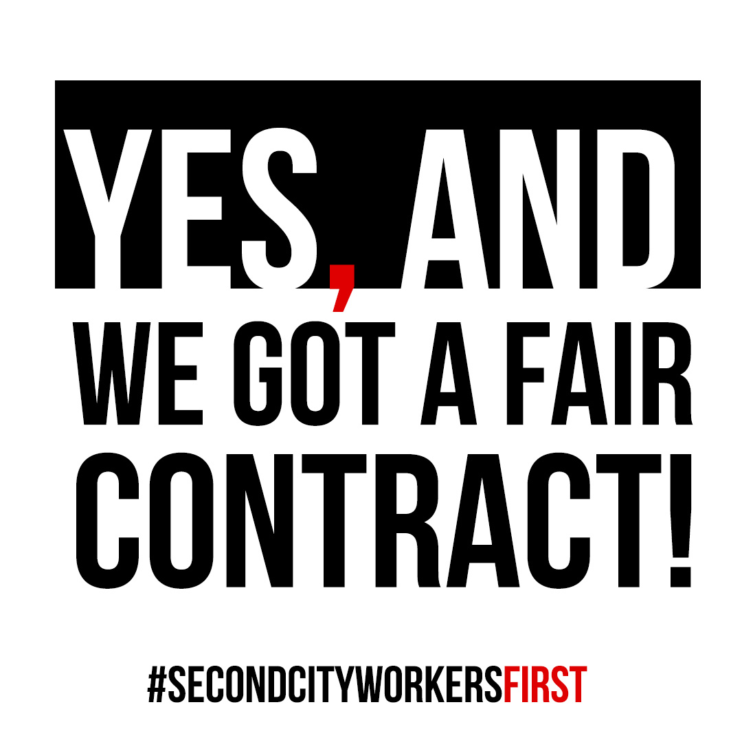 scworkers's tweet photo. Exciting news! We have reached an agreement on a contract with management at The Second City. We’re so grateful for all the support and solidarity we received during negotiations from our members and our supporters. Thank you all so much! Here’s a list of some of our wins 🧵: https://t.co/ARXjPsRaTh