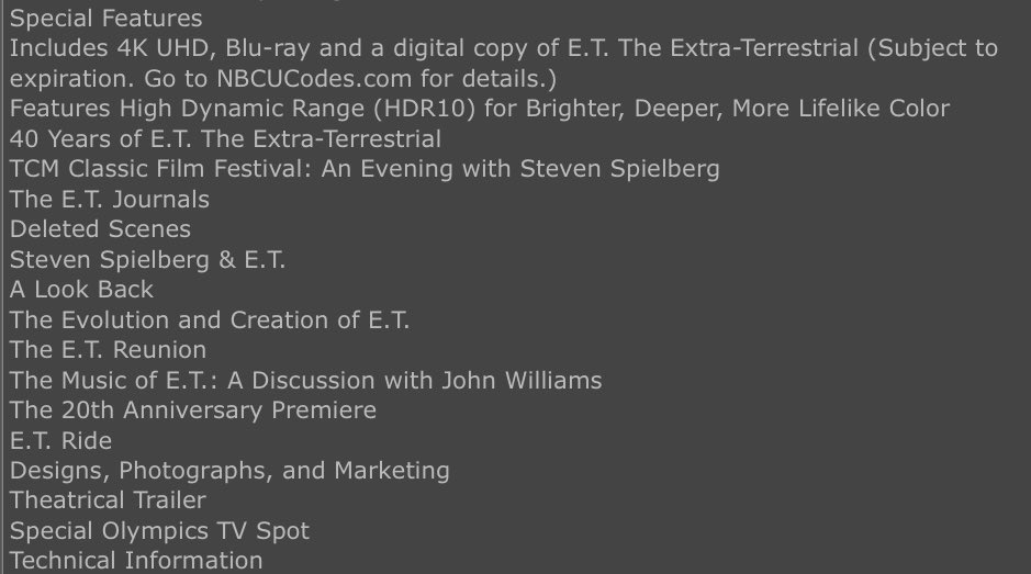 VHSDVDBLURAY4K's tweet photo. Coming back to #4KUltraHD for its 40th anniversary with all new extras via @UniAllAccess on October 18, 2022

Directed by #StevenSpielberg 

Written by  #MELISSAMATHISON

Starring @DrewBarrymore 
 
E.T. The Extra-Terrestrial (1982)

#FilmTwitter #Cinema #Scifi #ET https://t.co/13YeegIqgE