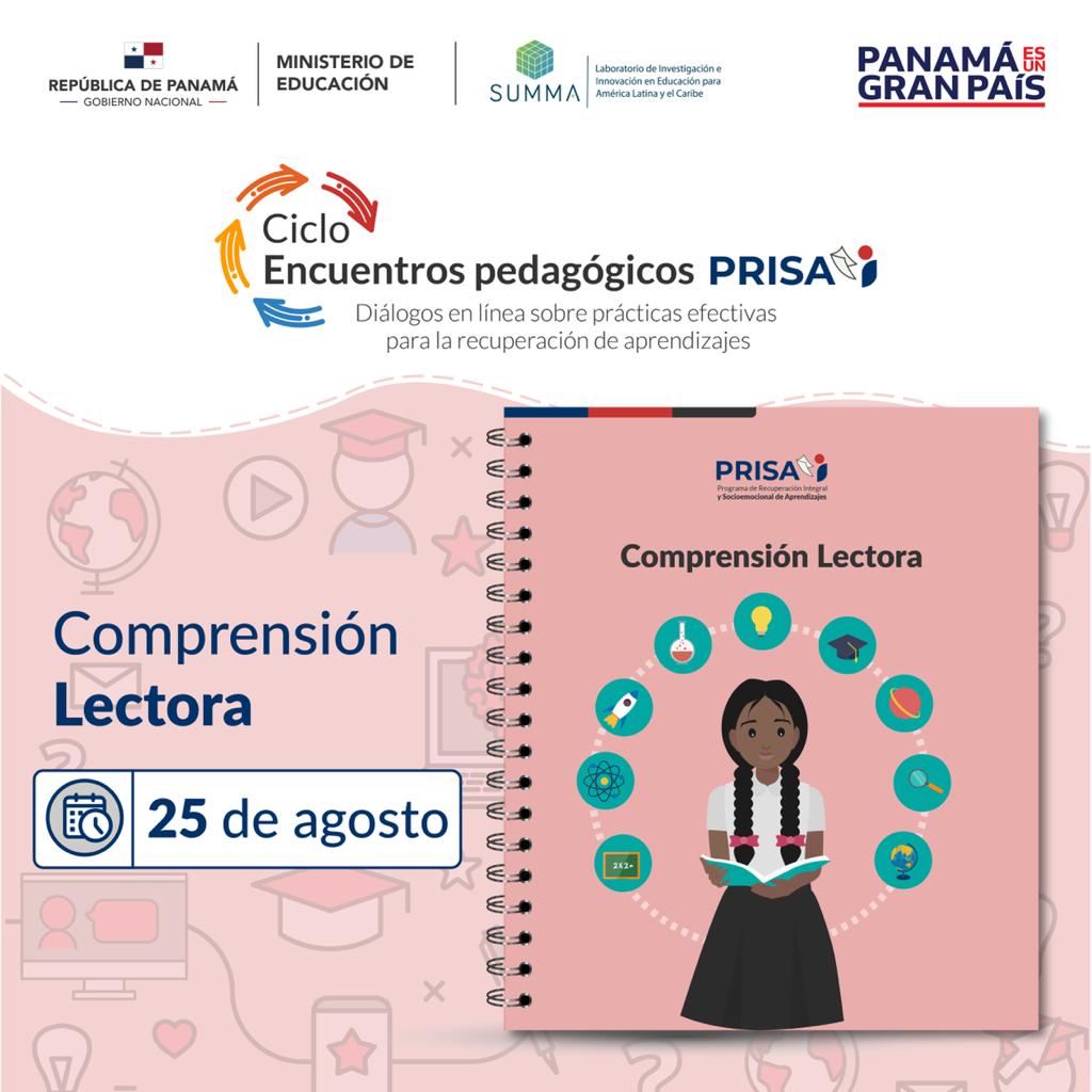 MeducaPma's tweet photo. Te invitamos a participar del ciclo de webinars: Diálogos sobre prácticas efectivas para la recuperación de aprendizajes, con el tema: Comprensión Lectora
🗓Jueves 25 de agosto ⏰2:30 p.m. 
💻Zoom, ID: 861 1447 6010, Código de acceso: 014614 #TrabajandoPorPanamá https://t.co/iXZ6ebCCpv