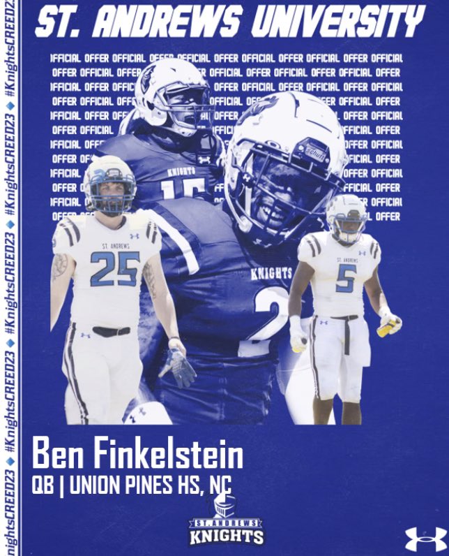 After a great conversation with <a href="/rcurtin29/">Robert Curtin</a> I am extremely blessed and grateful to say that I have received an offer from St. Andrews University! <a href="/StAndrewsFB/">SAU Football</a> @TrousdaleJason <a href="/UPHS_Football/">Union Pines Viking Football</a> @CoachGiggey
