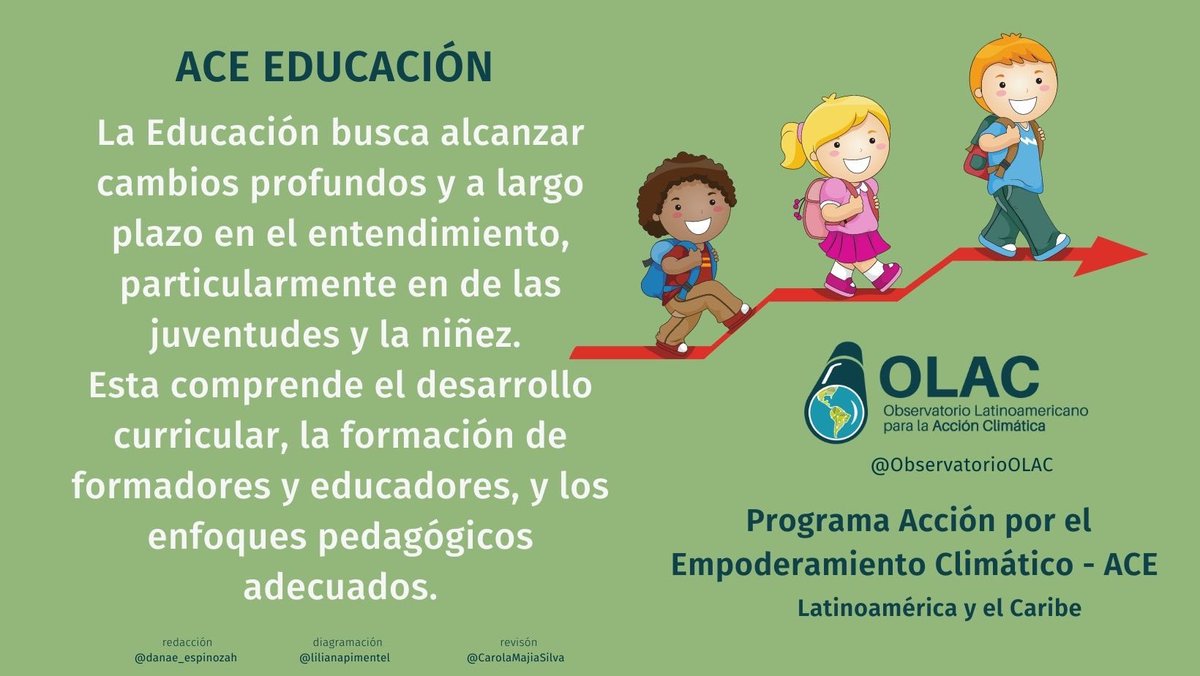 OlacLAC's tweet photo. Continuamos con el componente de ACE en #Educación.
En el OLAC les invitamos a seguir nuestra campaña regional sobre ACE rumbo a la COP27 en Sharm el-Sheikh, Egipto!
¡Sigue nuestros post e información! #ACE #COP27 #OlacACE https://t.co/eKeKjbLwNk