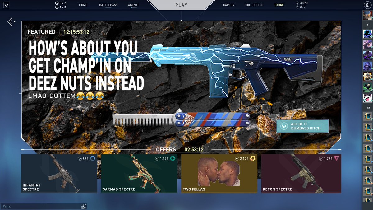 _longrice's tweet photo. @PlayVALORANT bruh y'all got the same champions bundle as me??? https://t.co/E1pZIFc5dw