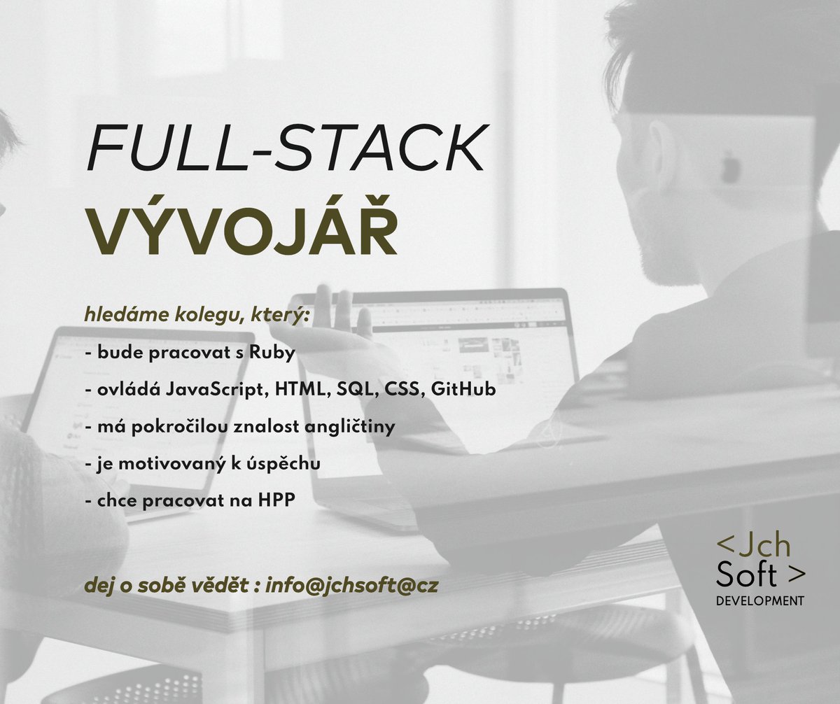 jchsoft's tweet image. Pořád u nás máme volnou 🪑!
#prace #pracepardubice #vyvojar
Jsme malá firma z Pardubic, která se zabývá tvorbou internetových aplikací a všemi činnostmi s nimi spojenými. Jsme srdcaři, kteří sází na poctivý přístup k zákazníkům. 

Přidej se k nám,  více  info  👇