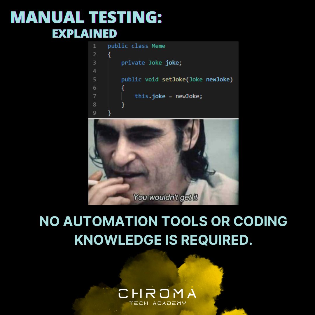 ChromaTechAcad's tweet photo. While our primary focus is Automation Testing, it’s important to have an understanding of Manual Testing as well👩‍💻🚫🤖

See the slides below for more info!

#chromatechacademy #ITlife #softwaretesting #codingbootcamp #workfromhome #qa #qatester #coding #learntocode https://t.co/QeitBqlqyW