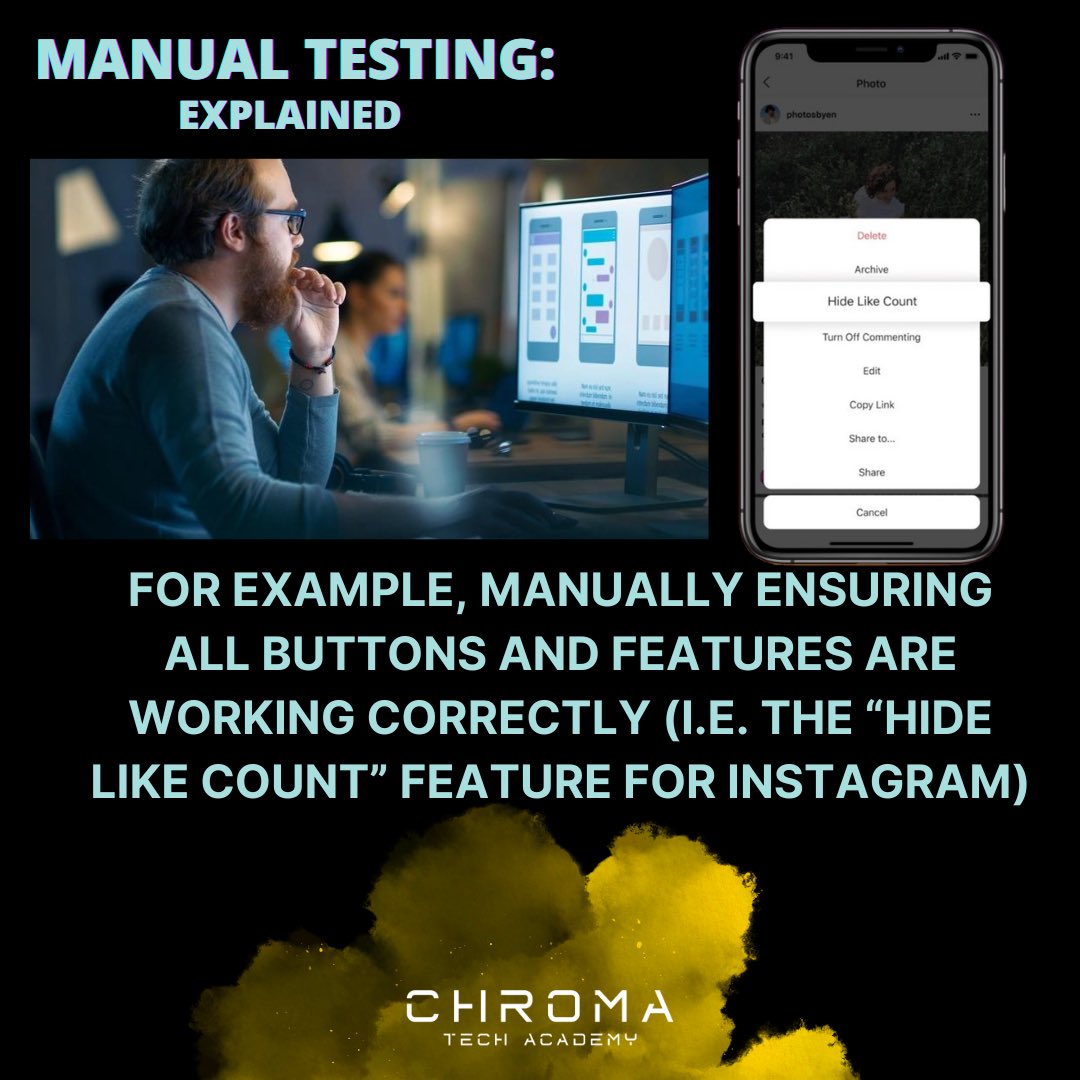 ChromaTechAcad's tweet photo. While our primary focus is Automation Testing, it’s important to have an understanding of Manual Testing as well👩‍💻🚫🤖

See the slides below for more info!

#chromatechacademy #ITlife #softwaretesting #codingbootcamp #workfromhome #qa #qatester #coding #learntocode https://t.co/QeitBqlqyW
