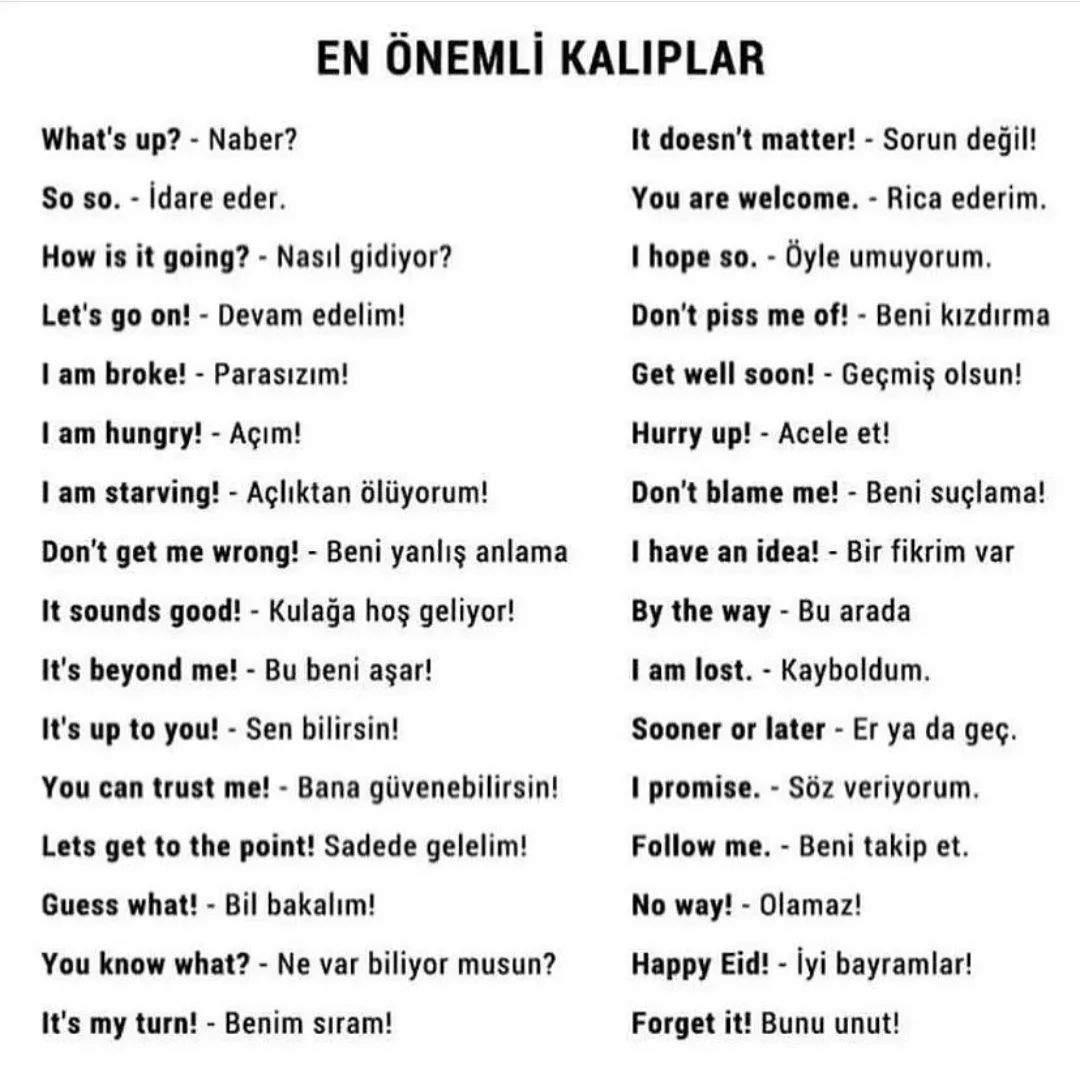 kalitelisozluk's tweet photo. 📌 İngilizce Öğrenilmesi Gereken  En Önemli Kalıplar https://t.co/nXqZB9F2fm