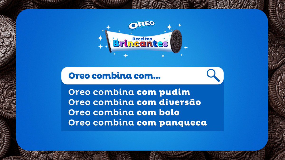 oreobrasil's tweet photo. Diz pra gente, em qual receita você mais gosta de dar um toque especial de Oreo? Quer uma dica? Confira o canal de Oreo no Youtube que está cheio de novidades. 💙🍪 #OreoBrasil #ReceitasBrincantes
#OreoInclusivo - Este post tem texto alternativo. https://t.co/lWRLGpGdcS
