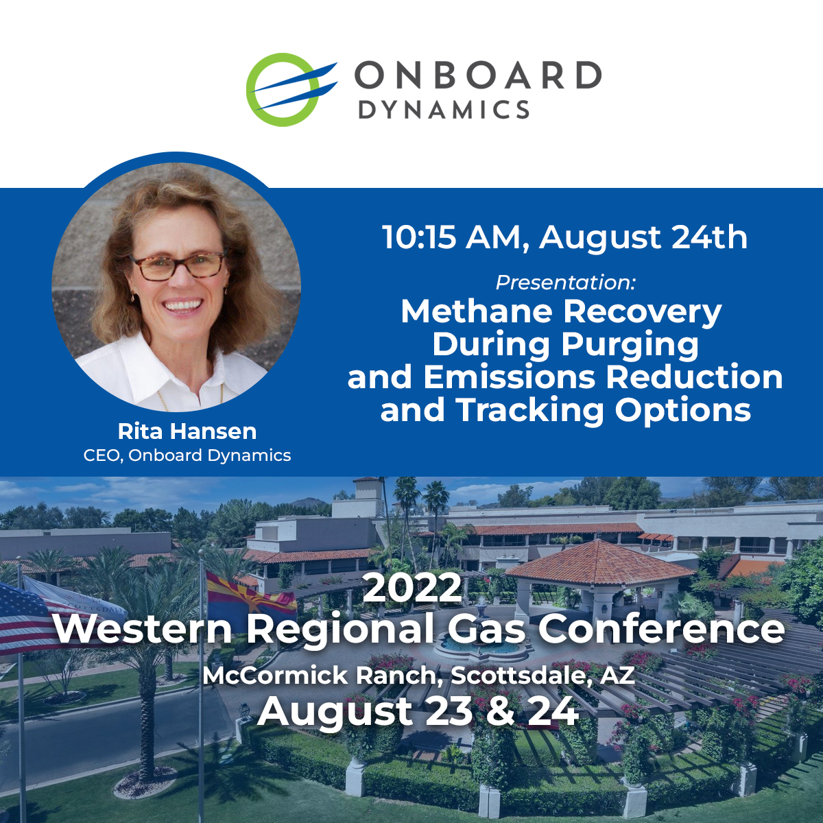 OnboardDynamics's tweet image. Tomorrow at the Western Regional Gas Conference, @Rita_L_Hansen, CEO of @OnboardDynamics will be presenting solutions for #methanerecovery and #methanetransfer. 
#energy #WRGC #2022WRGC