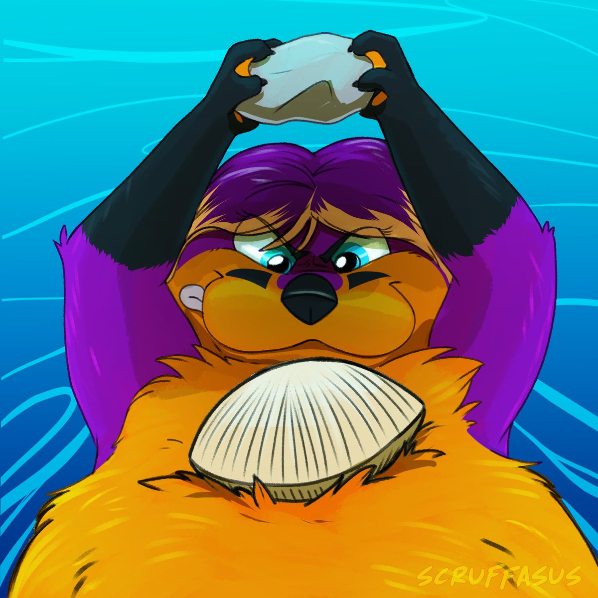 Not sure I ever posted this piece of <a href="/CallieOtter/">☉∇ Callie Otter 🏳️‍⚧️ ΘΔ @callieotter.bsky.social</a> about to break open a clam.