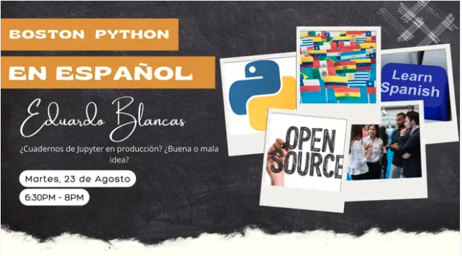 dennyperez18's tweet image. 📢 Hoy en la  comunidad de #Python Boston En Español, tendremos la oportunidad de ver una charla sobre el despliegue de Jupyter Notebooks a producción a cargo de @edublancas. 🐍

Estaremos sorteando un boleto para asistir a #PyConLatam2022😊

Inscríbete:👇
meetup.com/bostonpython/e…