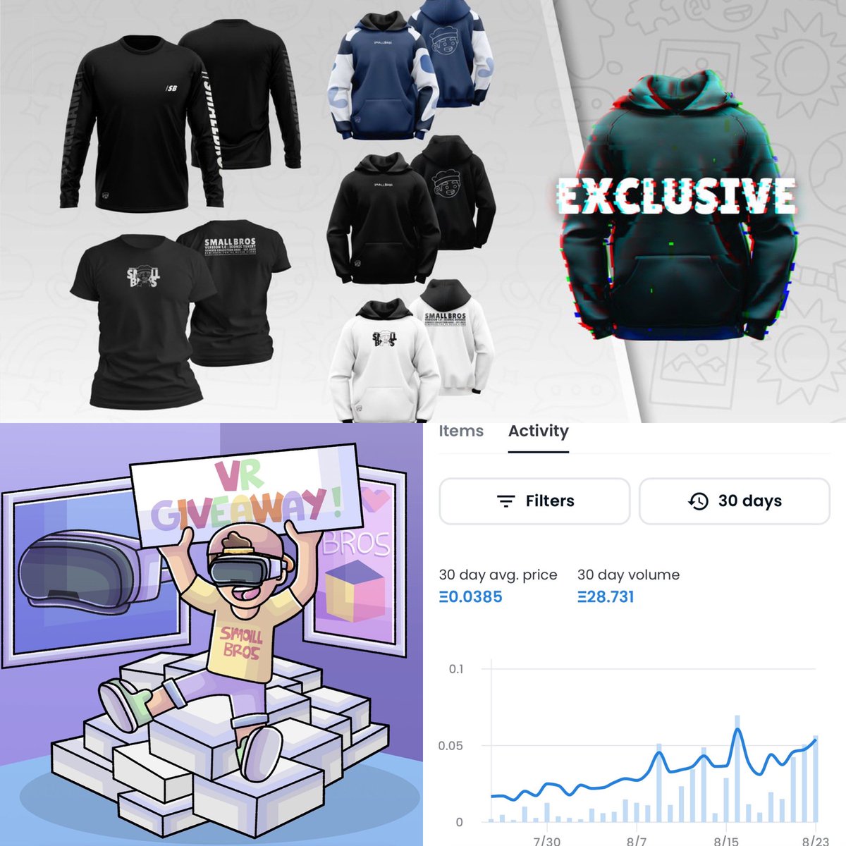 📢 This is your last warning ⚠️ you have until Friday 8/26 to get your 4 <a href="/SmallBrosNFT/">Small Bros</a>! 5 pieces of FREE MERCH and Oculus VR Giveaway are just the beginning! Special perks for buying right now too including chances to win <a href="/SpaceRiders_NFT/">Space Riders</a> and guaranteed 🎟 to the carnival! GOOOO