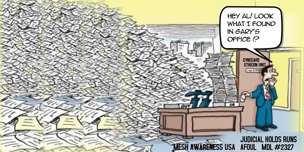 JanUrban12's tweet photo. A Look Back #MeshDebacle 10,000's documents, files on Judicial Hold missing for Transvaginal Mesh MDL. JnJ receives a slap on the hand. #Justice at work? #ProductLiability https://t.co/GwraESftEp