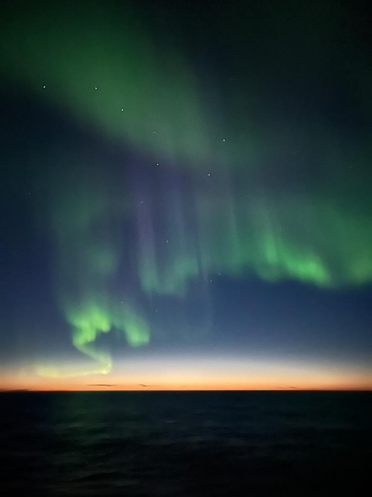 NG_PristineSeas's tweet photo. As our expedition team was spending their final night together aboard the Polar Prince, the northern lights treated them to one last spectacular show. On one side of the sky, the northern lights danced over Churchill, and on the other, over the sunset. 📸 Jennie Knopp https://t.co/S3JAgGTbuP