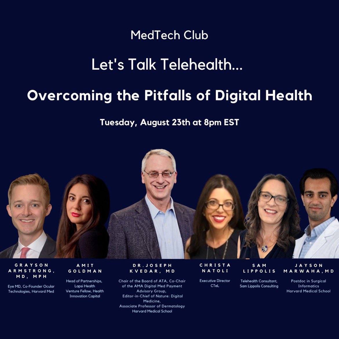 Amit Goldman (@amitgoldman_) on Twitter photo I'm discussing “Let’s Talk Telehealth...w/ expert Dr. Joseph Kvedar MD📲🩺 🔴” with Christa Natoli, <a href="/jkvedar/">Joseph Kvedar, MD</a>, <a href="/samiamlip/">Sam Lippolis</a>, <a href="/GraysonWilkes/">Grayson W Armstrong MD MPH</a>, <a href="/Jayson_Marwaha/">Jayson Marwaha, MD MSc</a>, and MedTech. Today! <a href="/clubhouse/">Clubhouse</a>. Join us! clubhouse.com/event/xLyzLzVW… <a href="/medtechclub/">MedTech Club</a> <a href="/Harvard/">Harvard University</a> <a href="/AmericanTelemed/">American Telemed</a> I'm discussing “Let’s Talk Telehealth...w/ expert Dr. Joseph Kvedar MD📲🩺 🔴” with Christa Natoli, <a href="/jkvedar/">Joseph Kvedar, MD</a>, <a href="/samiamlip/">Sam Lippolis</a>, <a href="/GraysonWilkes/">Grayson W Armstrong MD MPH</a>, <a href="/Jayson_Marwaha/">Jayson Marwaha, MD MSc</a>, and MedTech. Today! <a href="/clubhouse/">Clubhouse</a>. Join us! clubhouse.com/event/xLyzLzVW… <a href="/medtechclub/">MedTech Club</a> <a href="/Harvard/">Harvard University</a> <a href="/AmericanTelemed/">American Telemed</a>