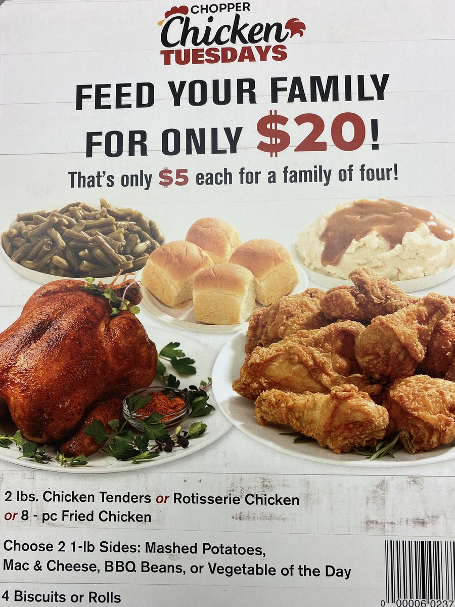 You deserve to enjoy tonight off! Come check out the great deal we have going on our Juicy Chopper Chicken.  Feed 4 people for only $20!