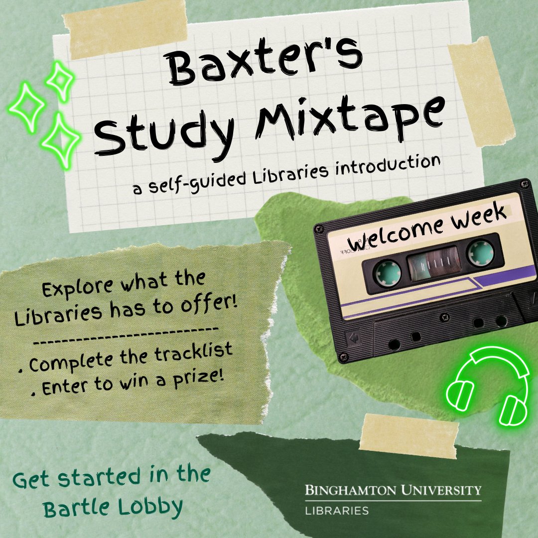 bingulibraries's tweet photo. Stop by Bartle Library this week to complete Baxter's Study Mixtape and turn it in for a chance to win a prize! #Bwelcome https://t.co/1mu3fEs1Lq