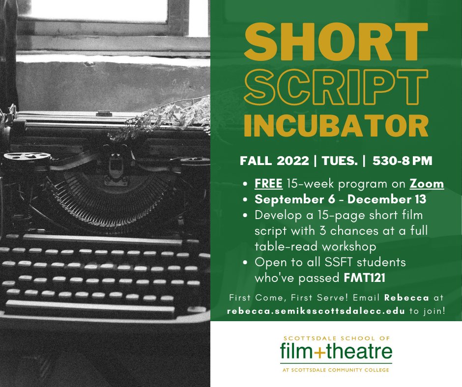 SSFTatSCC's tweet photo. Don't miss this opportunity to develop your short script.

#screenwriting #filmschool #filmmaking https://t.co/nEczSIQNuD