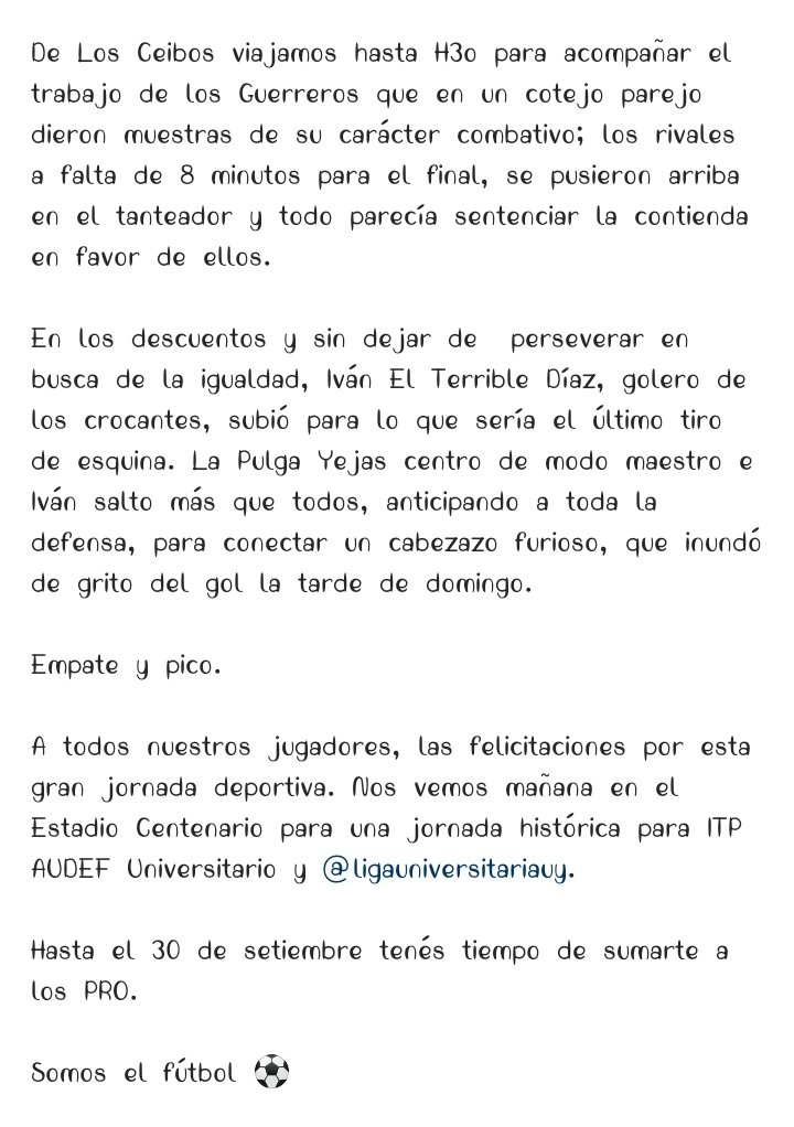ITPUNIVERSITAR1's tweet photo. Fin de semana 21 de Agosto.
Crónicas y fotos.

Viviamos ya la previa a la jornada que nos llevaría al Estadio Centenario. Y lo mejor, con buenos resultados ! https://t.co/rbF2UIyHLh