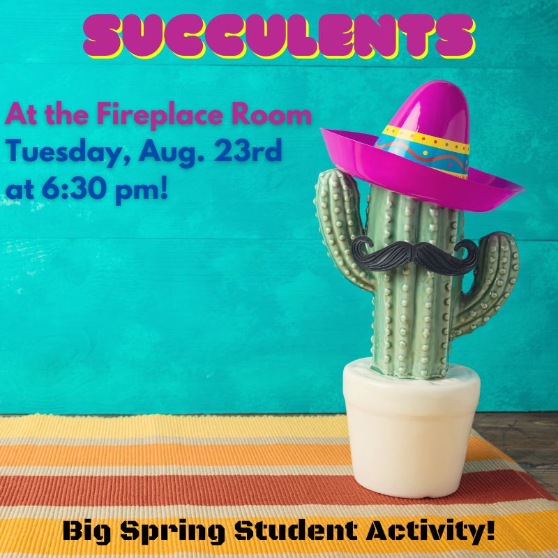 HC_BigSpring's tweet photo. Big Spring Students! Need to bring some life to your dorm room? Stop by the Fireplace Room tonight at 6:30 pm and plant a succulent to keep! 🌵 Any Big Spring student can participate, even if you don't live on campus. #hcgetinvolved #hchawklife https://t.co/PGiR6fYy4A