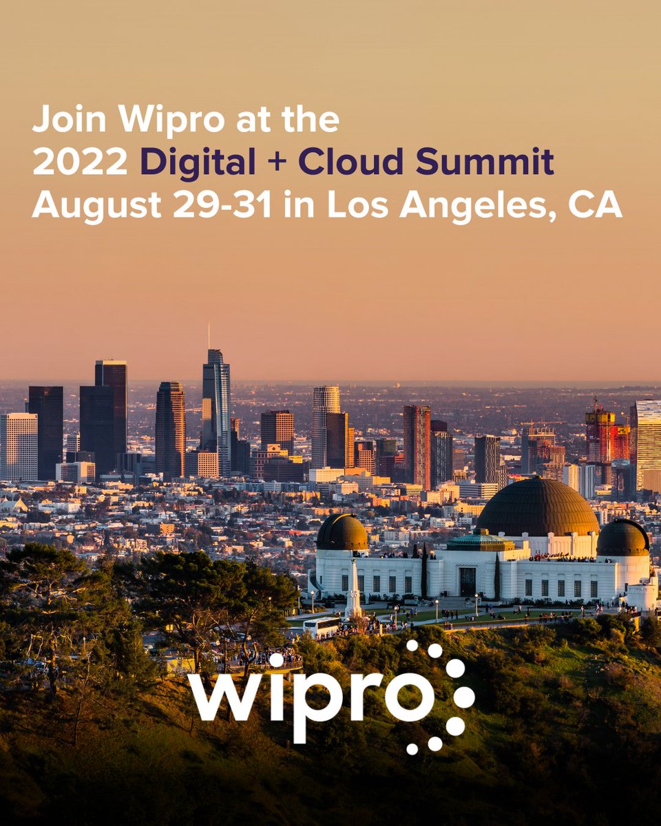 Wipro's tweet photo. Join Wipro at the #DigitalCloudSummit22, an exclusive event showcasing the cutting-edge ideas &amp; technologies driving the utility of the future. 

Stop by our booth to learn how Wipro can help turn your bold ideas into groundbreaking business solutions. https://t.co/RuOBhPg74q https://t.co/ZR6tBpleuf