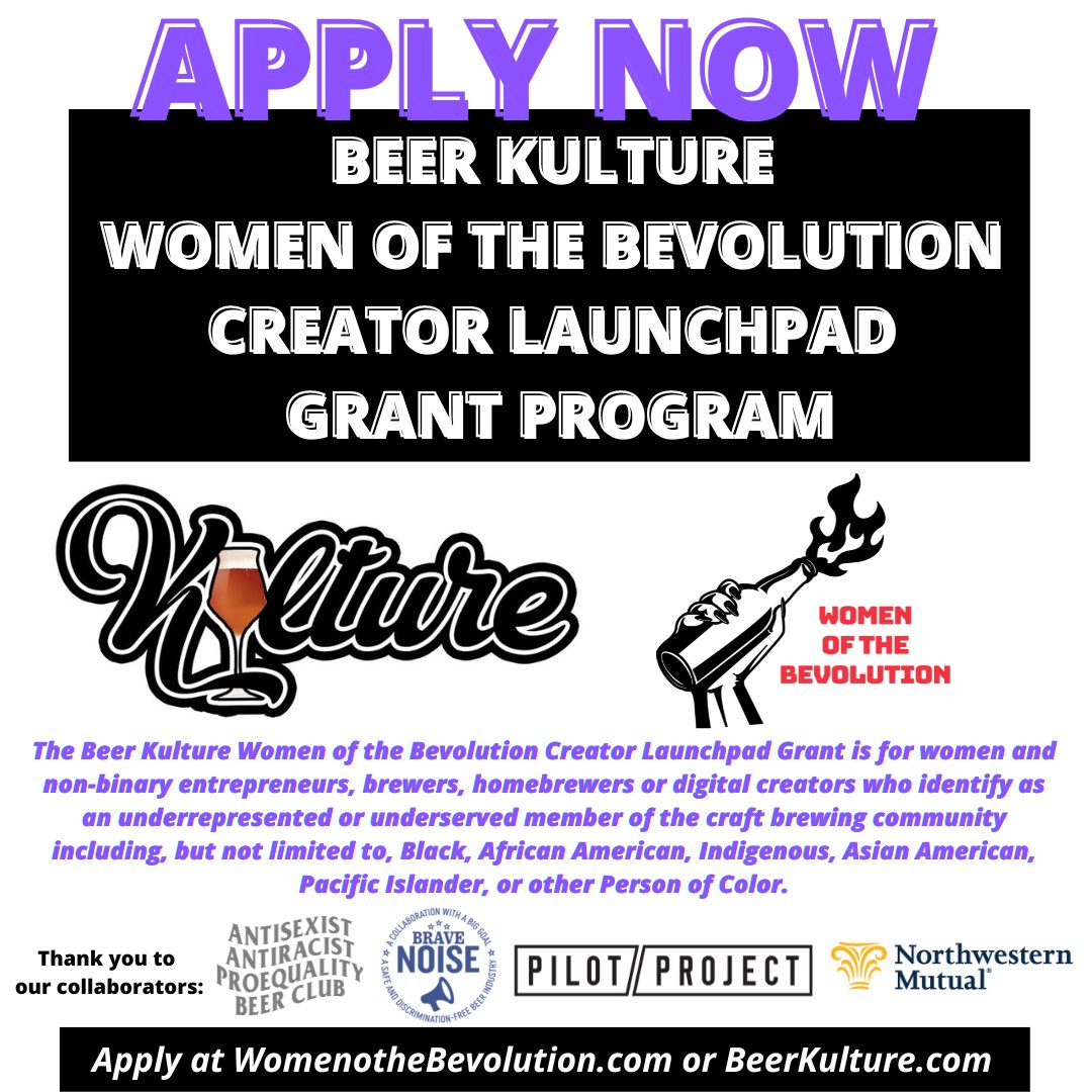 In collaboration with <a href="/beer_kulture/">Beer Kulture Inc.</a> and #WomenoftheBevolution, we are excited to share the launch of the Beer Kulture Women of the Bevolution Creator Launchpad Grant! Applications are now open ➡️ womenofthebevolution.com/applyforgrants/