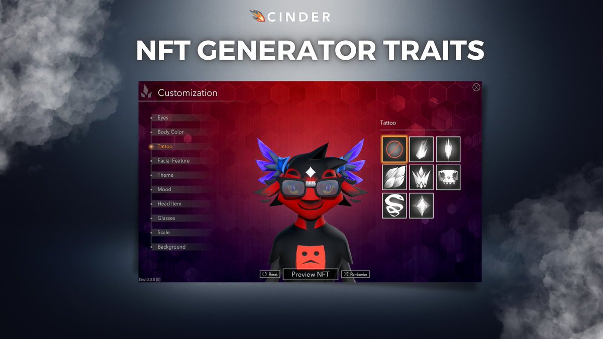 CinderNFT's tweet photo. There are 10 different traits to play with when creating your Imp: eyes, body color, facial features, mood and many more!
Each one of them has a subcategory to make YOUR NFT truly unique!
We can't wait to see all of your creations 🥳
#CinderNFT #CreateYourOwnNFT #Play2Earn https://t.co/H96iAiifzG