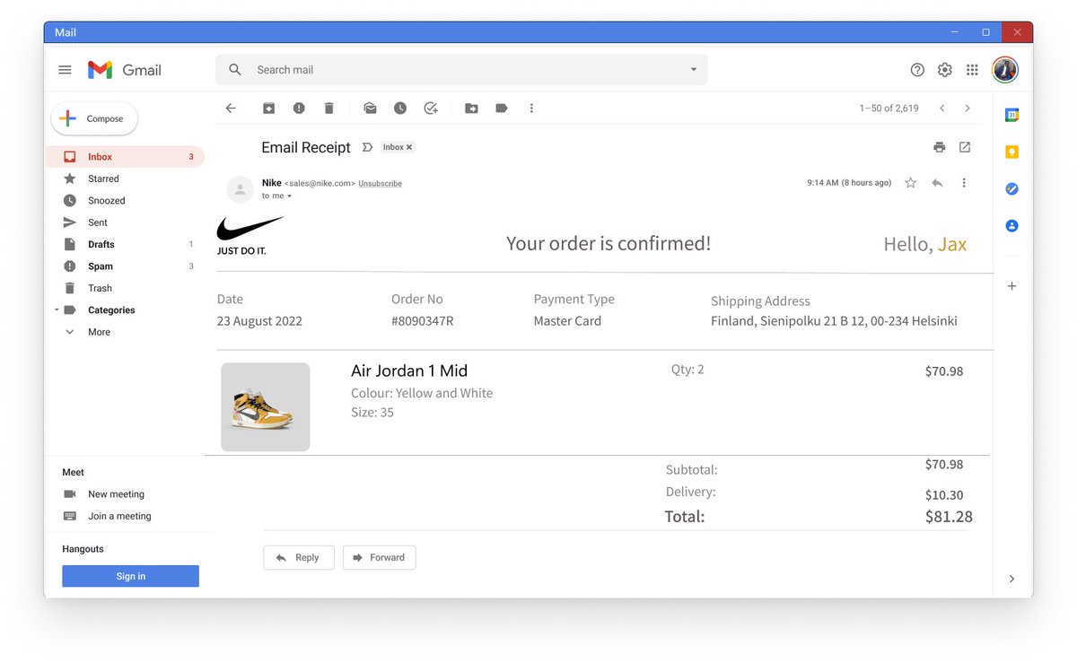 jethroadebisi's tweet photo. 30 Days Ui Challenge
Email Receipt
Day17

#ui #ux #uxdesign #day17 #dailyui #uichallenge #dailyuichallenge  #receipt #receipts  #emailreceipt #email #mail https://t.co/KZQlRaaDUd
