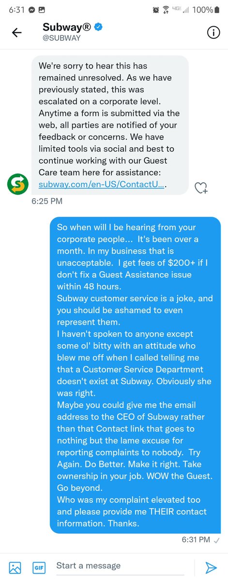 LoboFal77's tweet image. A #pathetic response from @SUBWAY after months of going back and forth.  They don't even care anymore, it's all #botaction
If someone from #Subway cares, do something! 
 #SubwaySucks #CustomersDontMatter 
#PedoJarod
#WokeRapone