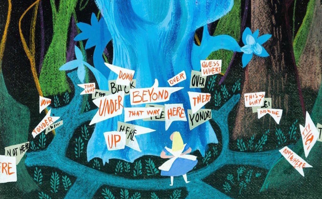 aleacabri's tweet photo. Alice in Wonderland concept art by Mary Blair, 1951 https://t.co/MBkLoHCqb4