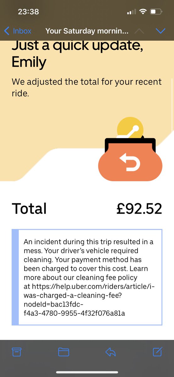 EmilyWe72883259's tweet photo. Anyone else been scammed by their @Uber driver? Been charged an £80 cleaning fee for a mess 100% not left by us. We had no food or drink with us. There are literally hand smear marks on the seats 😂after leaving a 5⭐️ review and tip! @Uber_Support, I want my money back. https://t.co/MznF9hUwR8