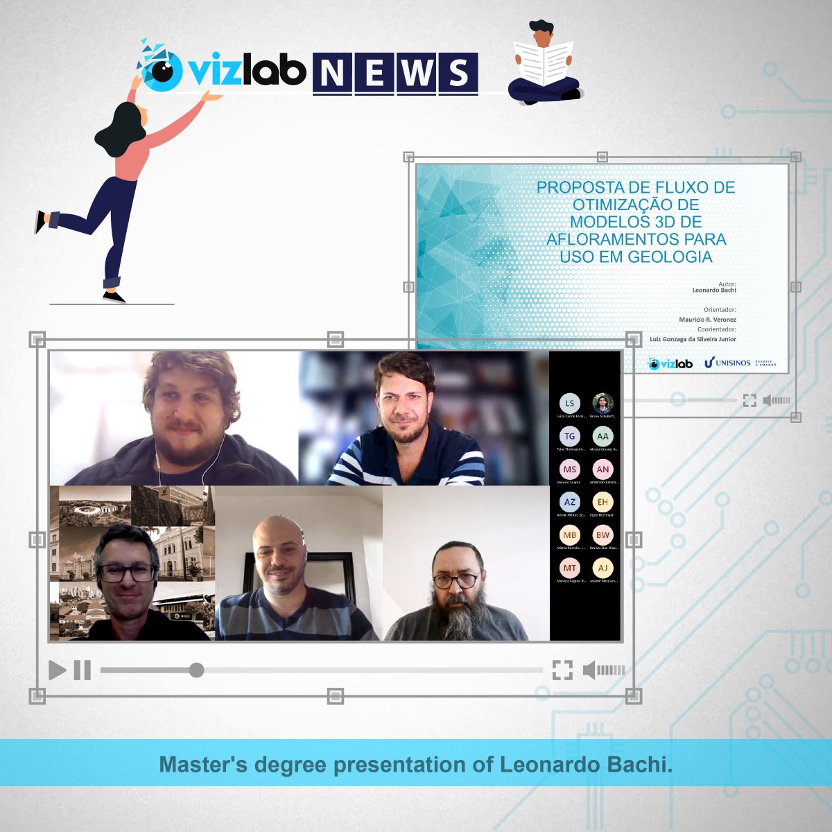 Today our member of #Vizlab, Leonardo Bachi completed his master's degree with the dissertation for the Graduate Program in Applied Computing at #Unisinos.👏

#petrobras
#cenpes
#geoInformatics
#virtualreality
#xreality
#geology
#andrespigolon
#mauricioveronez
#viniciusdesouza