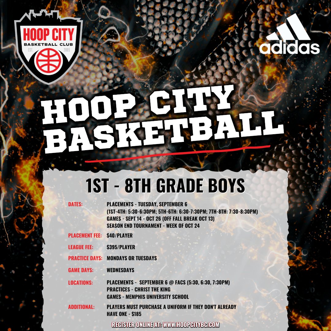HoopCityBC's tweet photo. Just a couple weeks away from Hoop City Placements for Fall League. Spots will fill up! Get signed up today!
.
.
.
#hoopcitybasketball #memphistennessee #memphisbasketball #aaubasketball #hoopcity #901hoops https://t.co/HXbUV9hYN6