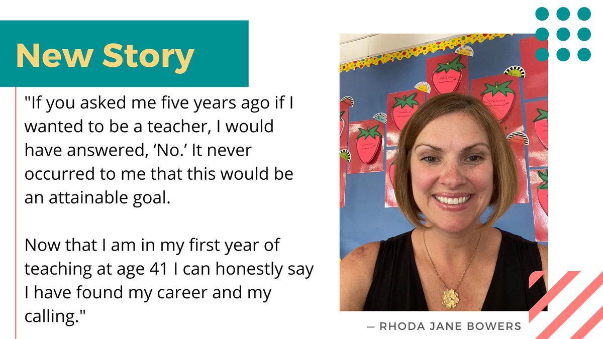 SCTEACHERtweets's tweet photo. Rhoda Jane Bowers found her passion for #teaching while working as an instructional assistant. Read her powerful #altcert journey to the classroom here: https://t.co/MngAgYJLss. @RichlandOne @ColumbiaKoala #BackToSchool2022 #SCTeacherData https://t.co/WBFhOlp4Rw
