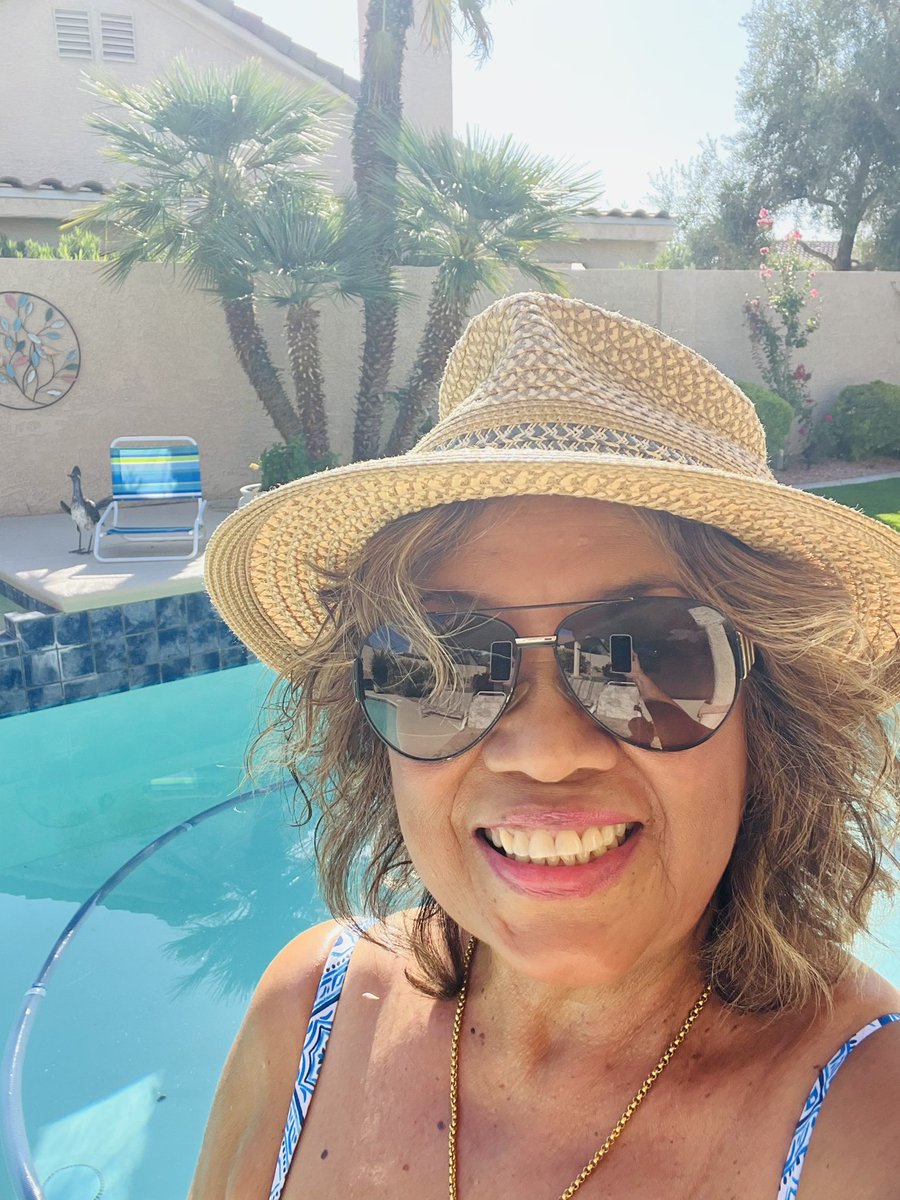 chernorris's tweet photo. @LindaPeters64 A2. Life in the pool in my backyard is
fantastic my favorite way to cool off #Summer 
#sunnyvegas  #hot 🥵 #moredayslikethis 🏊‍♀️ #TRLT https://t.co/BnkVlph51R