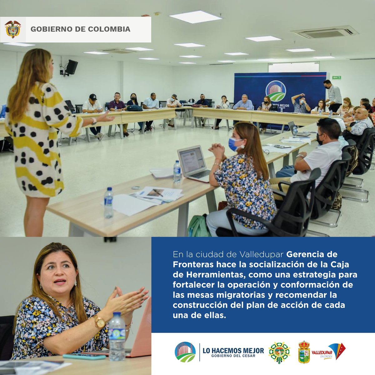En Valledupar Gerencia de Fronteras hace la socialización de la Caja de Herramientas, como una estrategia para fortalecer la operación y conformación de las mesas migratorias y recomendar la construcción del plan de acción de cada una de ellas. <a href="/GobdelCesar/">Gobernación del Cesar</a> <a href="/AlcaldiaVpar/">Alcaldía de Valledupar</a>