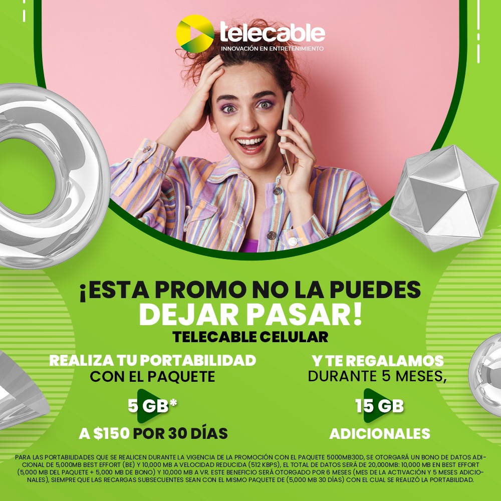 ¡20 GB para tu celular por 6 meses a solo $150 pesos al mes! Recarga con el paquete 5 GB por $150, 30 días y recibe 15 GB adicionales.
Más información al 443 313 0183
Contrata en cualquiera de nuestras sucursales.
#telecablemorelia #tedamosmás