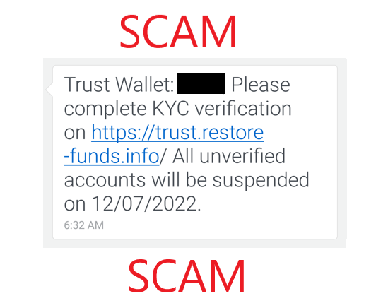 nascgovau's tweet photo. Look out for #scam texts impersonating your crypto wallet. KYC stands for ‘know your customer’ – these messages are phishing for your identity information. If you’re concerned, login as normal to check your wallet, DO NOT CLICK the link &amp; NEVER share your seed phrase with anyone! https://t.co/NZH6txhJ2C