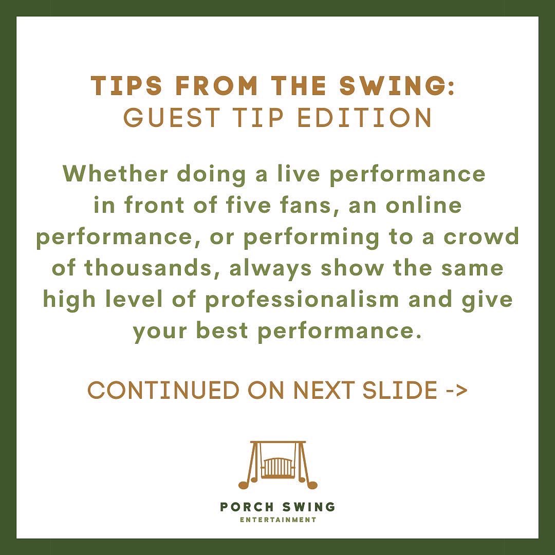 porchswingent's tweet photo. This week’s #guesttip comes from #MCMA President Miles Trach: "Be professional all the time."
#TipsFromTheSwing
#TipTuesday
#MusicBusinessTips https://t.co/uoqZivWy4l