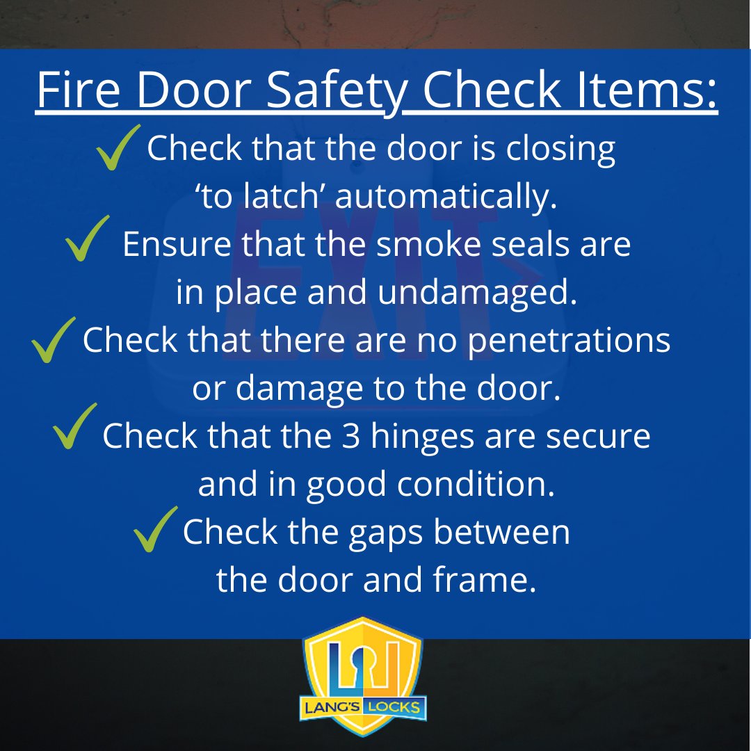 🔥 We now do Safety Fire Door Inspections! If your facility has fire doors, we can provide all of these checks and more to meet your annual mandated laws! Contact us today! 
langslocks.com | 513-860-0222
#FireDoorInspection #Cincinnati #FacilitySafety