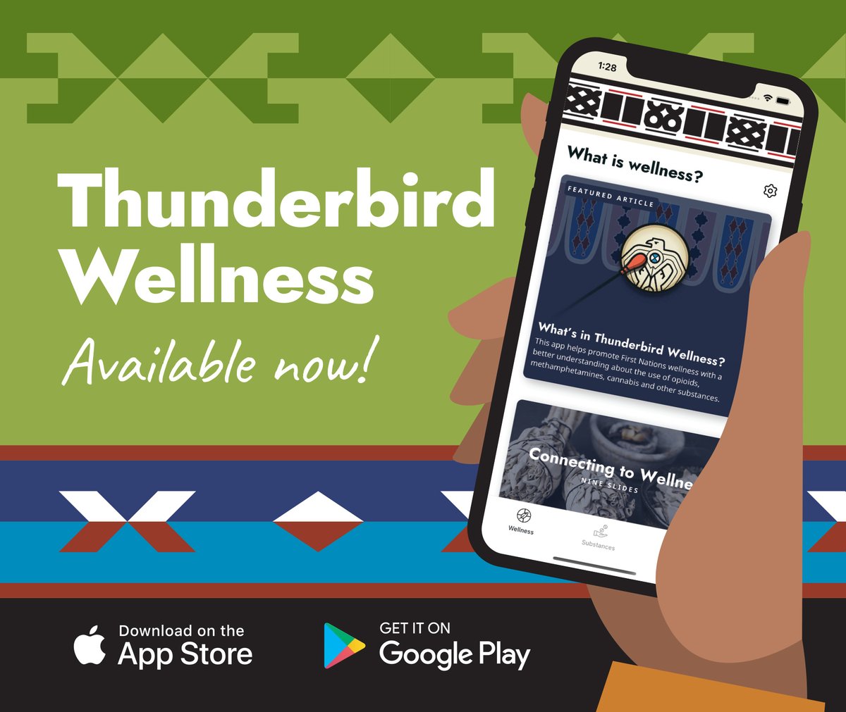 Our THUNDERBIRD WELLNESS app offers educational and interactive wellness resources that are culturally grounded. Download it for free from the app store: ow.ly/hA0P50KgQQ5 google play: ow.ly/yusT50GuNML