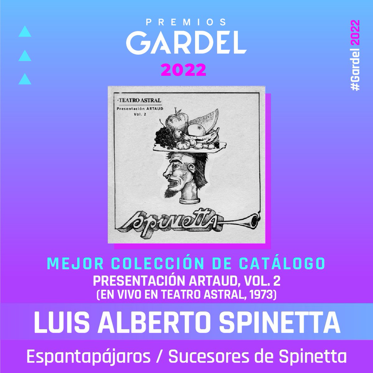 ¡FELICITACIONES #LuisAlbertoSpinetta! 🏆 Ganador del #Gardel2022 en la categoría Mejor Colección De Catálogo 📚

𝙐𝙣 𝙂𝙖𝙧𝙙𝙚𝙡 𝙡𝙤 𝙘𝙖𝙢𝙗𝙞𝙖 𝙩𝙤𝙙𝙤   
#PremiosGardel