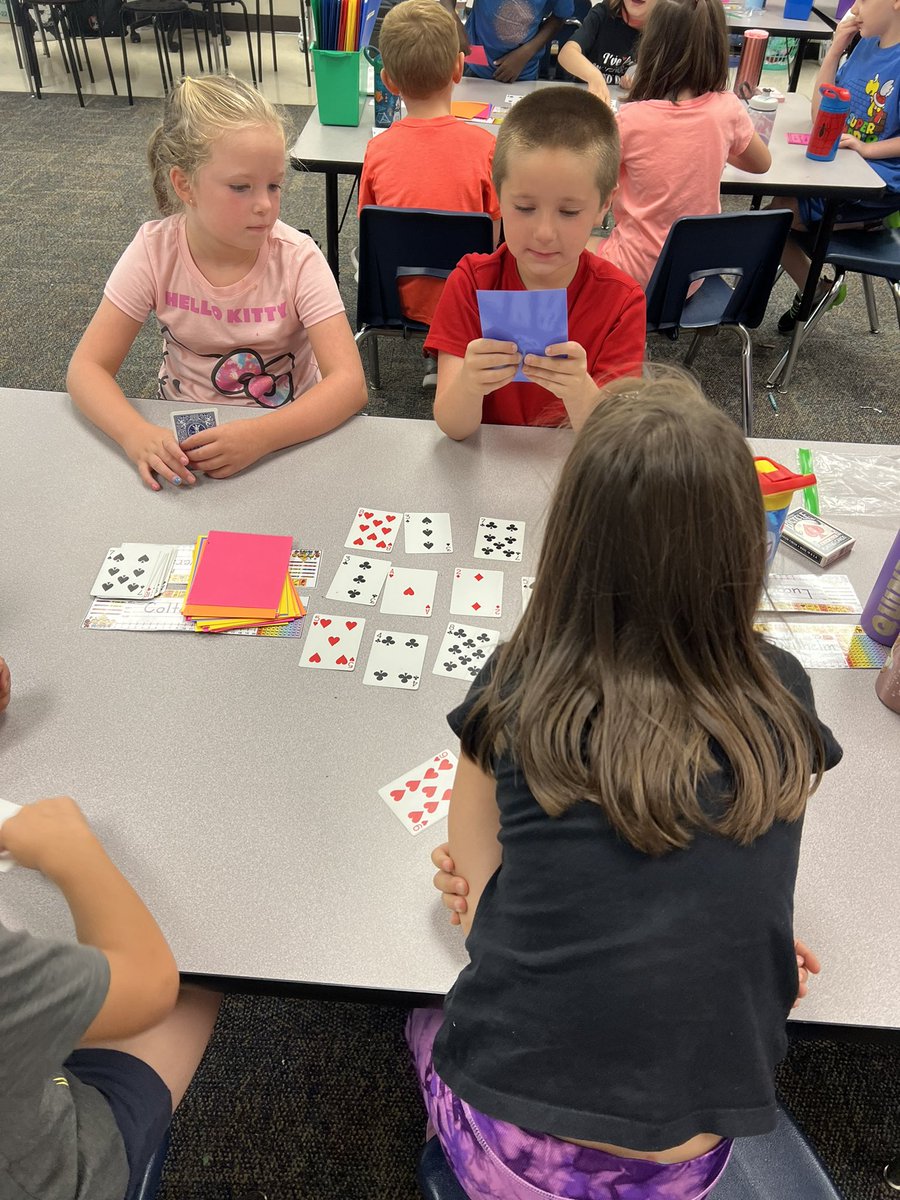 Miss__Lebo's tweet photo. We continued our number sense unit with a new game — I Spy! Students worked together to compare numbers using task cards and a deck of playing cards! ♣️♦️ #WeAreStrongsville https://t.co/rLXfCtsRC7