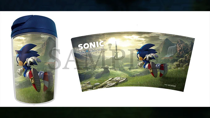 An acrylic stand and a tumbler - among the many #SonicFrontiers items exclusive to the Japanese market and planned for early reservation at specific retailers.     #SonicNews 