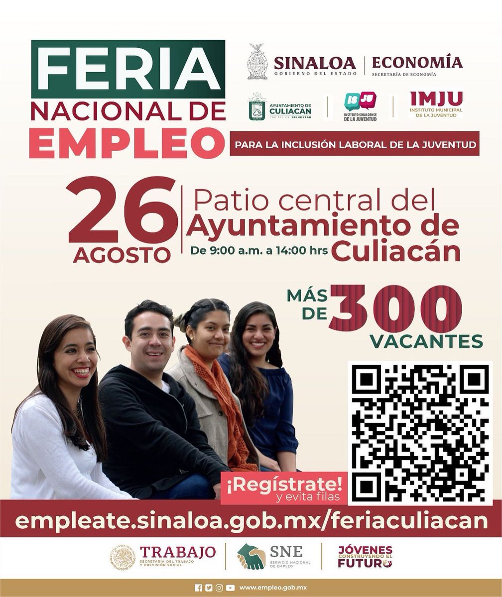 ISJUmx's tweet photo. ¿Buscas trabajo? 🗣👇🏼
La Feria Nacional del Empleo está aquí 🙌🏼 con más de 300 vacantes disponibles ‼️
Asiste este 26 de agosto en el Patio Central del Ayuntamiento de Culiacán.
⏰ 9:00 a.m. a 2:00 p.m.
Más información al 📲 6673460661
#ISJU #TransformandoAndo https://t.co/YKk8kNL907