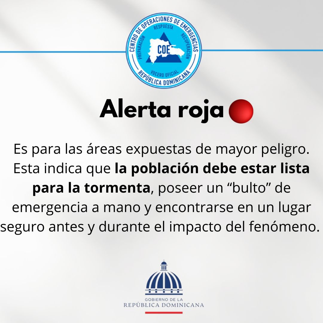 COE_RD's tweet photo. ¿Aún no conoces los significados de las alertas que emitimos🟢🟡🔴? 

Al deslizar te explicamos https://t.co/hv9LeesyCX
